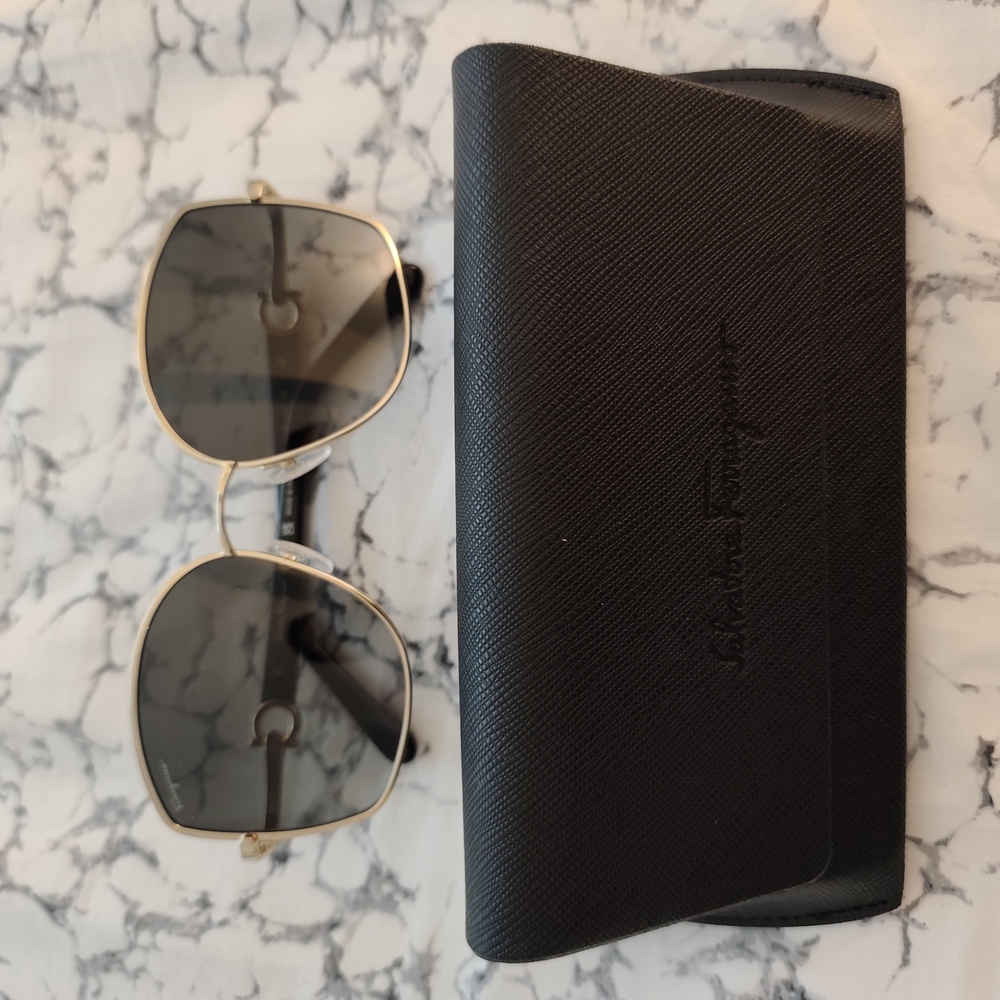 Salvatore Ferragamo Gold Sunglasses with Black Case